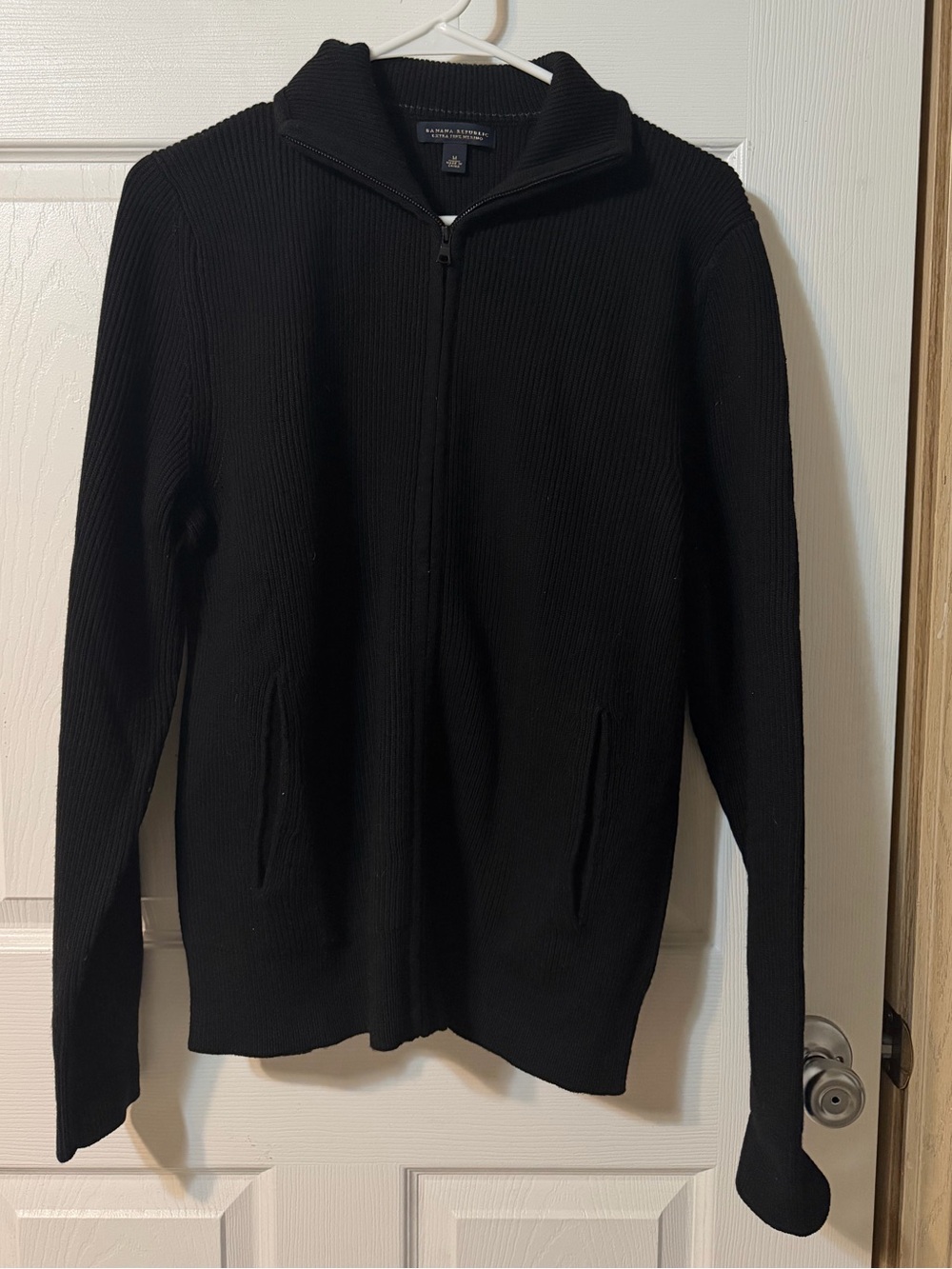 Banana Republic Black Ribbed Full-Zip Sweater